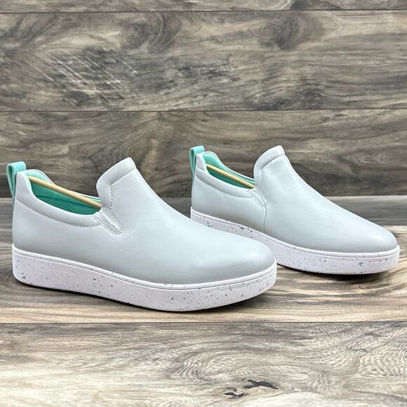 FITFLOP 10 Leather Rally Speckle Sole Slip On Trainers Skate Sneakers Soft Grey - Picture 4 of 10